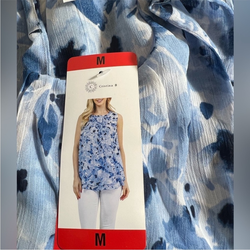 NWT Cristina B Women's Sleeveless Blouse Blue Watercolor Print Sizes( XL,M - Picture 5 of 5